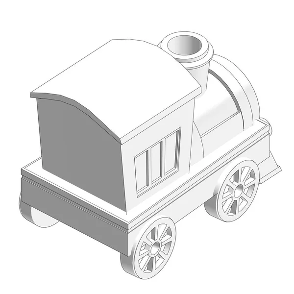 Tren de juguete esquema 3d ilustración — Foto de Stock