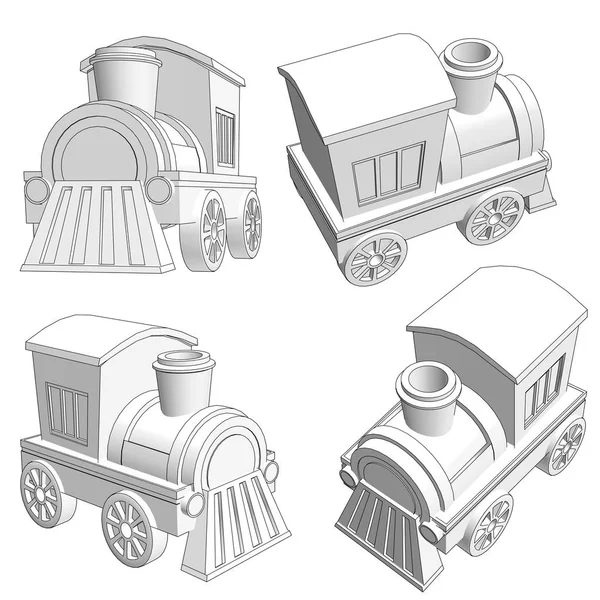 Giocattolo treno contorno 3d illustrazione — Foto Stock