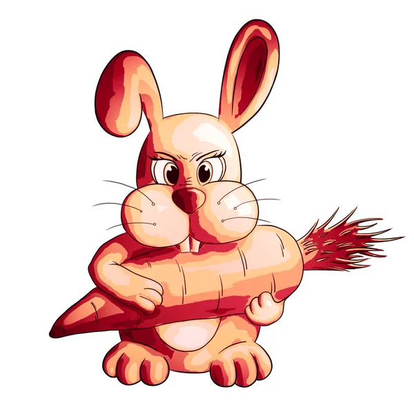 Divertido conejo de dibujos animados con zanahoria — Foto de Stock