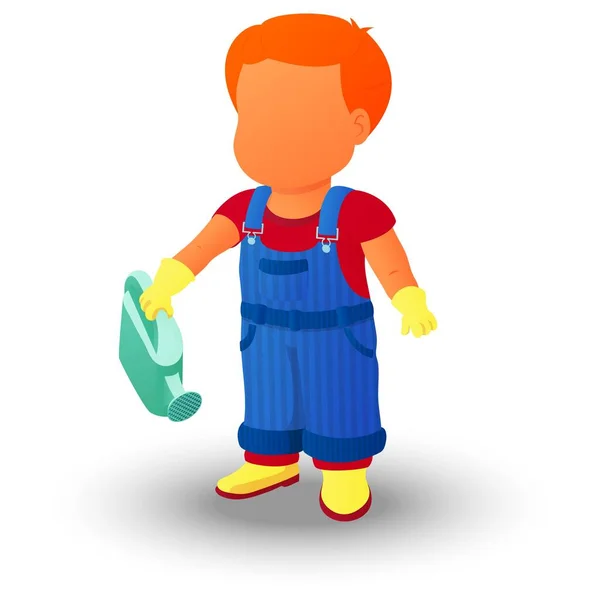 Niño Vestido Con Una Camisa Mezclilla General Botas Estancas Guantes — Vector de stock