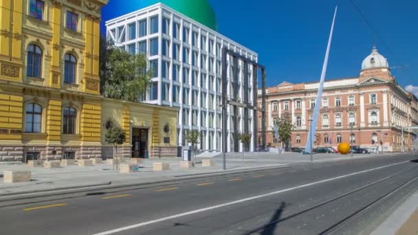 Nouveau bâtiment de l'Académie de musique croate timelapse à Zagreb, Croatie . — Video