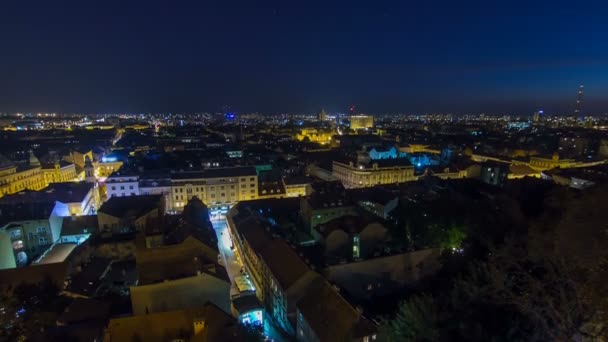 Oude stad van Zagreb bij nacht timelapse. Zagreb, Kroatië — Stockvideo