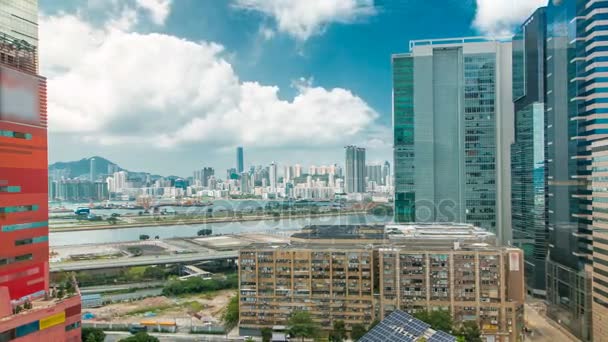 金融都市タイムラプス、香港市内の日に建物の平面図 — ストック動画
