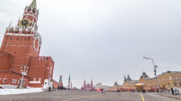 Russia, Moscow, Red Square timelapse. Spasskaya Tower and GUM Shopping Center on the back. — Stock Video