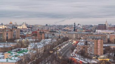 Moskova şehir Rusya manzarası hava panoramik üstten görünüm gün gece timelapse kentsel kış kar manzara mimari arka plan için