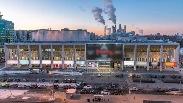 Moskwa miasta Rosji skyline antenowe panoramiczny widok z góry dzień do nocy timelapse miejskich zima śnieg krajobrazy architektura tło — Wideo stockowe