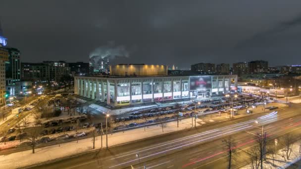 Moscú ciudad Rusia skyline aérea panorámica vista superior noche timelapse urbano invierno nieve paisaje arquitectura fondo — Vídeo de stock