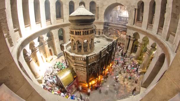 Die heilige Grabeskirche innen von oben im Zeitraffer von jerusalem. — Stockvideo