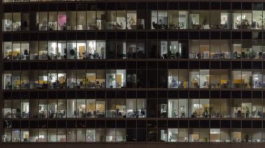 Windows gökdelenler Uluslararası İş Merkezi City gece timelapse, Moskova, Rusya Federasyonu