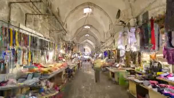 De kleurrijke soeks in de oude stad Jeruzalem Israël timelapse hyperlapse — Stockvideo