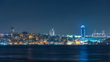 Şehrin Asya bölümünden alınan istanbul Beşiktaş ilçesinde gece timelapse görünümünü.