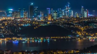 Beşiktaş İlçesi şehrin Asya bölümünden alınan istanbul'da gece timelapse Üstten Görünüm.