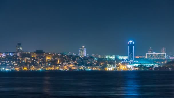 Night timelapse view of besiktas district in istanbul taken from asian part of the city. — Stock Video
