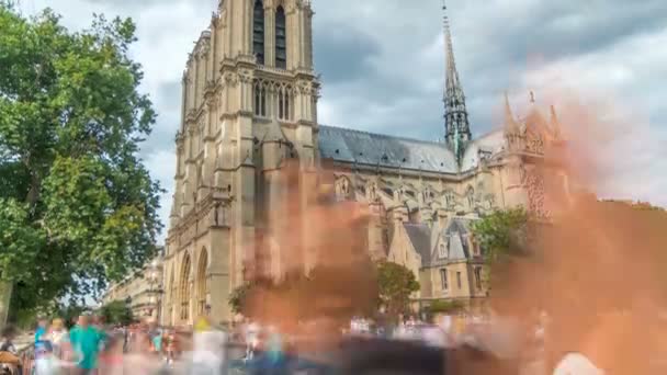 Notre-Dame de Paris timelapse, una catedral católica medieval en la isla de Cite en París, Francia — Vídeos de Stock