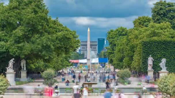 Menschen, die sich im Tuileries Palace Open Air Park in der Nähe des Louvre-Museums entspannen. Paris, Frankreich — Stockvideo