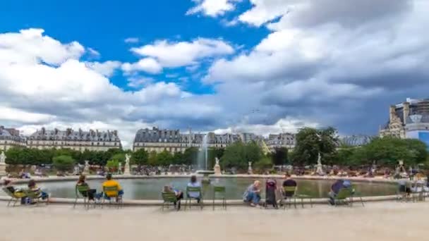 Ludzie relaksujący się w Tuileries Palace otwarty park w pobliżu Luwru muzeum timelapse hiperlapse. Paryż, Francja — Wideo stockowe