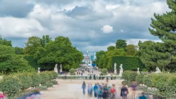 Οι άνθρωποι χαλαρώνουν στο υπαίθριο πάρκο Tuileries Palace κοντά στο μουσείο του Λούβρου timelapse. Παρίσι, Γαλλία — Αρχείο Βίντεο