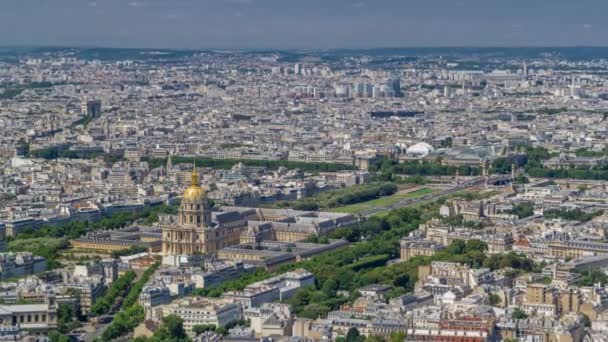 Top view of Paris skyline from observation deck of Montparnasse tower timelapse. Main landmarks of european megapolis. Paris, France — Stock Video