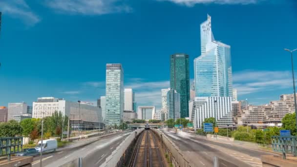 Office buildings in modern part of Paris - La Defense timelapse. Paris, France — Stock Video