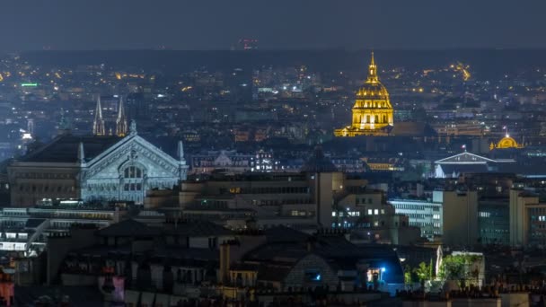 Парижский ночной город с высоты Монмартра. Париж, Франция — стоковое видео