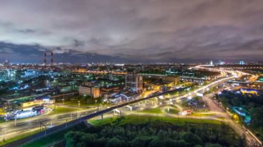 Moskova timelapse, üçüncü taşıma halkası ve Moscows yüzük, trafik, araba ışıklar'ın gece görünümü
