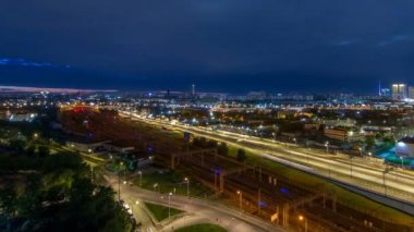 Moskova timelapse, üçüncü taşıma halkası ve Moscows yüzük, trafik, araba ışıklar'ın gece görünümü