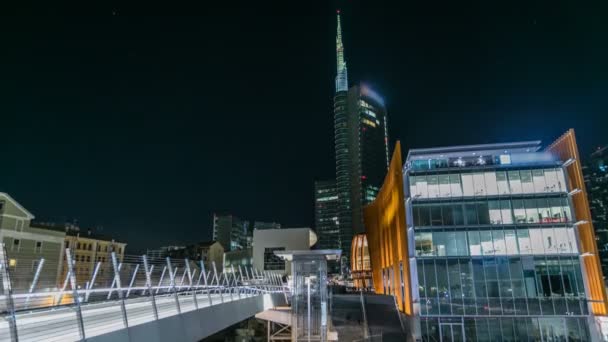 Milán Porta Nuova distrito de negocios por la noche timelapse — Vídeos de Stock