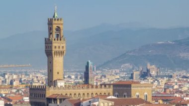 Palazzo Vecchio timelapse doğum Via della Sinyora Piazzale Michelangelo görüldüğü gibi sabah. Florence, İtalya.