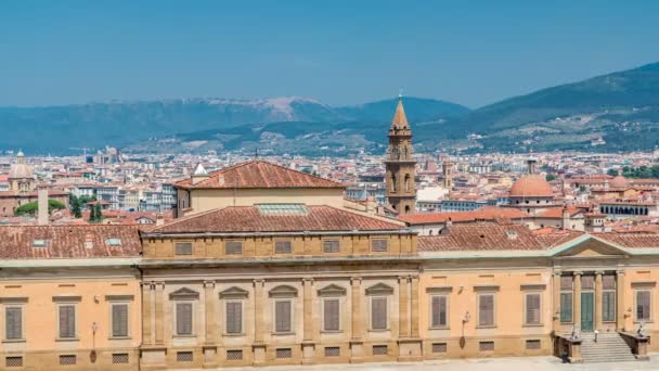 Beautiful landscape above timelapse, panorama on historical view of the Florence from Boboli Gardens Giardino di Boboli point. Italy. — Stock Video