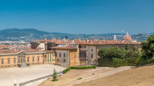 Mooi landschap boven timelapse, panorama van historische visie op het Florence van de Boboli tuinen Giardino di Boboli wijs. Italië. — Stockvideo