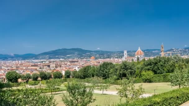 Krásná krajina nad timelapse, panorama na historický pohled na Florencii od Boboli zahrady Giardino di Boboli bodu. Itálie. — Stock video