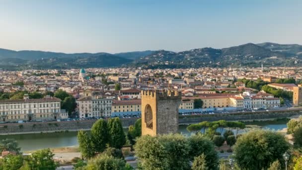 Hermoso paisaje sobre timelapse, panorama sobre la vista histórica de la Florencia desde el punto Piazzale Michelangelo. Italia . — Vídeos de Stock