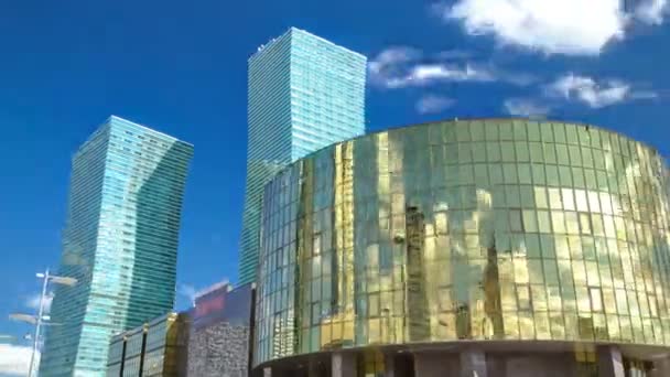 Nurzhol Boulevard timelapse hyperlapse. Modern new office building is in the capital of Republic. Astana, Kazakhstan. — Stock Video