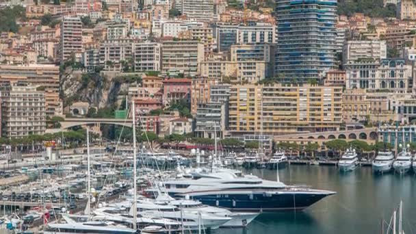 Monte Carlo şehir hava panorama timelapse. Lüks Yatlar ve daireler Monako harbor, Cote dazur görünümünü. — Stok video