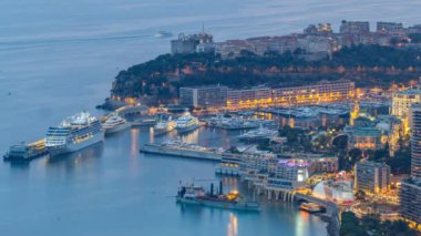 Hava üstten görünüm Monaco grand corniche road günden itibaren gece timelapse, Monaco Fransa için