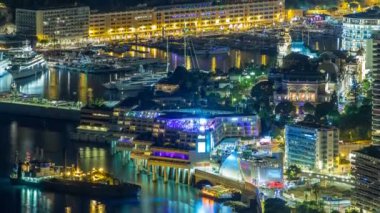 Hava üst görünümden Monaco grand corniche road gece timelapse, Monaco Fransa