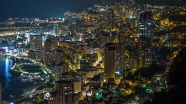 Hava üst görünümden Monaco grand corniche road gece timelapse, Monaco Fransa