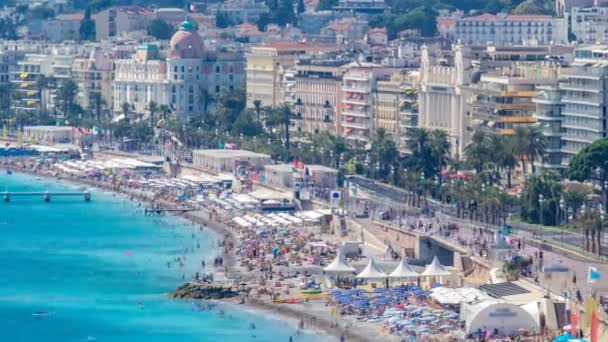 Nice beach day landscape aerial top view timelapse, France. — Stock Video