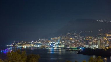 Gece timelapse, Monaco, Monte Carlo Cityscape.