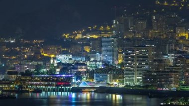 Gece timelapse, Monaco, Monte Carlo Cityscape.
