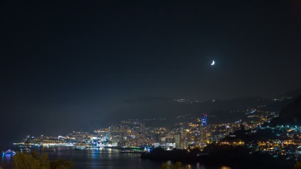 Stadsgezicht van Monte Carlo bij nacht timelapse, Monaco. — Stockvideo