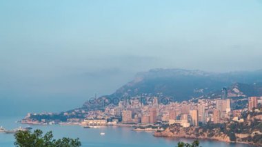Monte Carlo Cityscape sabah hafif timelapse, Monaco adlı yaz gündoğumu ile.