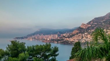 Monte Carlo Cityscape sabah hafif timelapse, Monaco adlı yaz gündoğumu ile.
