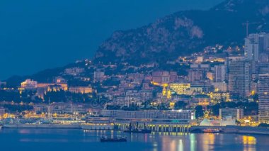 Cityscape gün timelapse, yaz güneş doğmadan önce Monako için Monte Carlo gecesi.