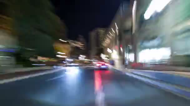 Monako městském provozu silnice v noci s Auto světlo stezky timelapse hyperlapse drivelapse — Stock video
