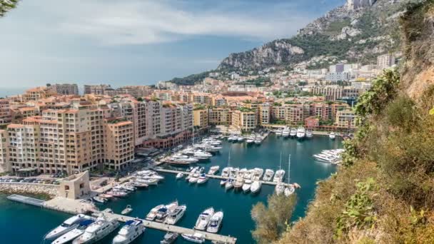 Panoramautsikt över Fontvieille timelapse - nya distrikt i Monaco. — Stockvideo