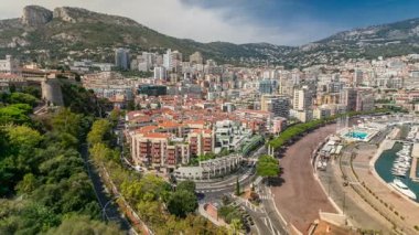Monte Carlo timelapse Monaco Köyü yakınlarındaki Port Herkül gözlem güverteden Panoraması
