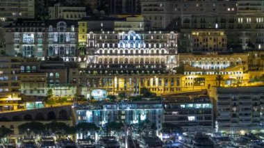 Monte Carlo timelapse Monako Köyü bağlantı noktası Herkül ile gözlem güverteden geceleri Panoraması