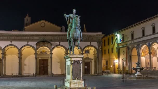 Standbeeld van Ferdinando I de Medici timelapse in de Piazza della Santissima Annunziata in Florence, Italië — Stockvideo