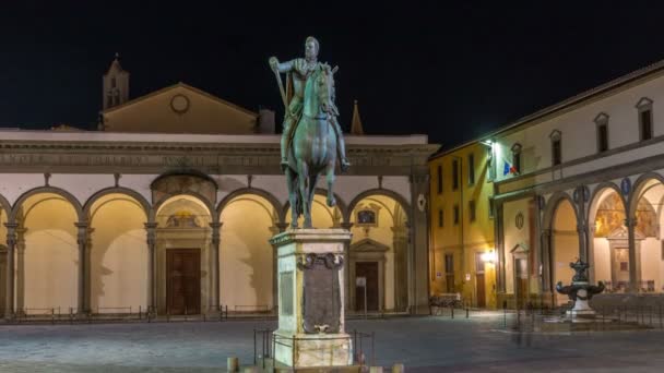 Socha Ferdinando jsem timelapse de Medici v Piazza della Santissima Annunziata ve Florencii, Itálie — Stock video